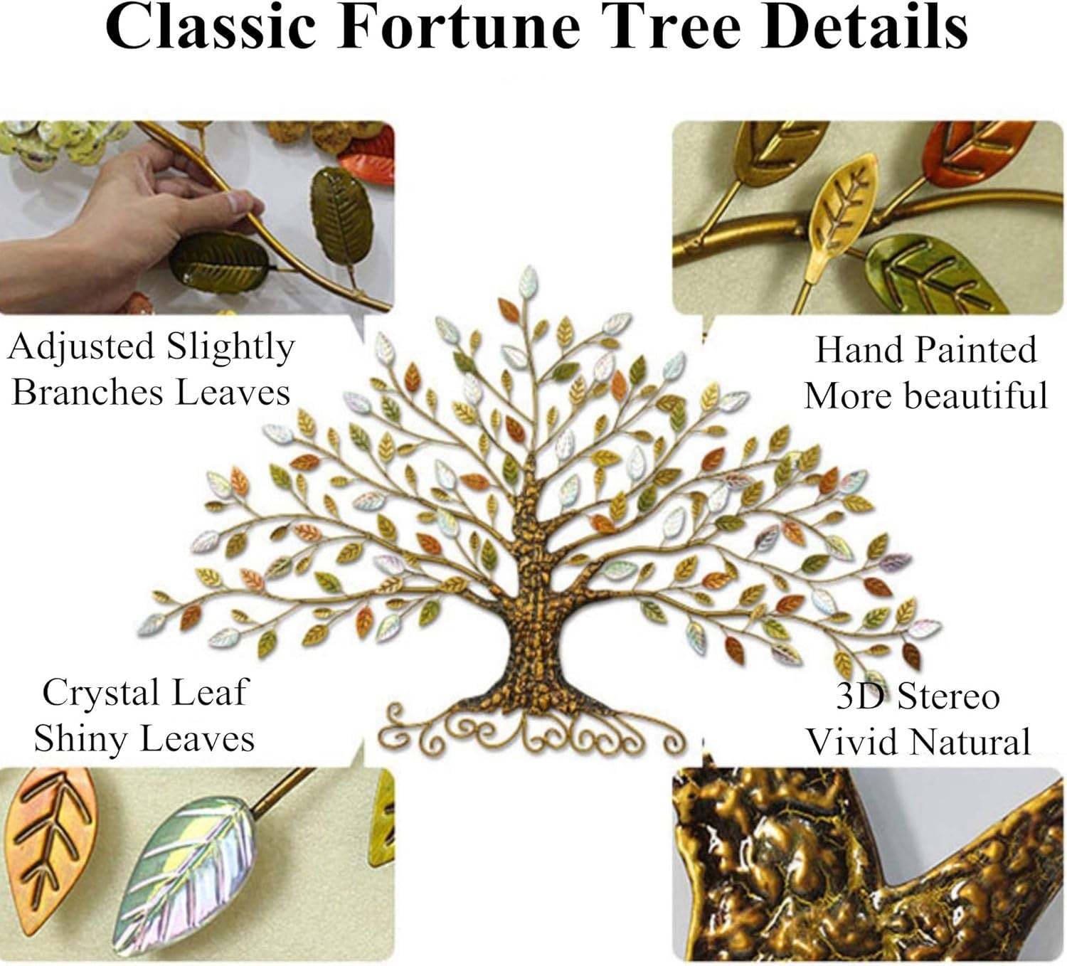 Metal Tree of Life Wall Art 3D Gold Leaves 30x18in Luxury Decor