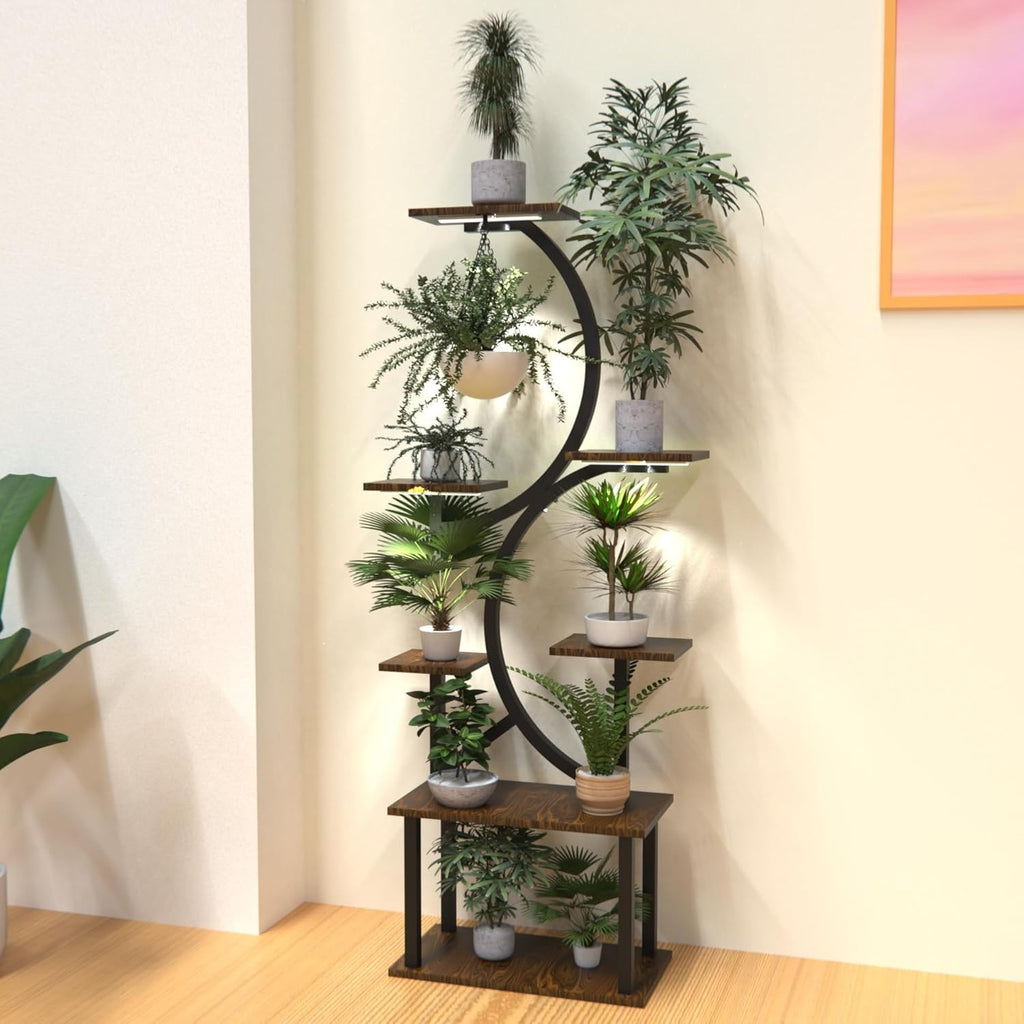 7 Tier Metal Plant Stand Grow Lights Indoor Tall Flower Shelf Display Rack