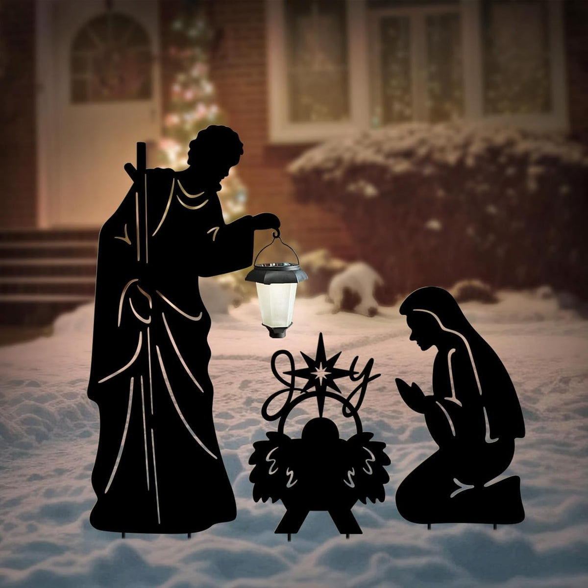 3 Pack Solar Nativity Scene Garden Stakes with Lantern Lights