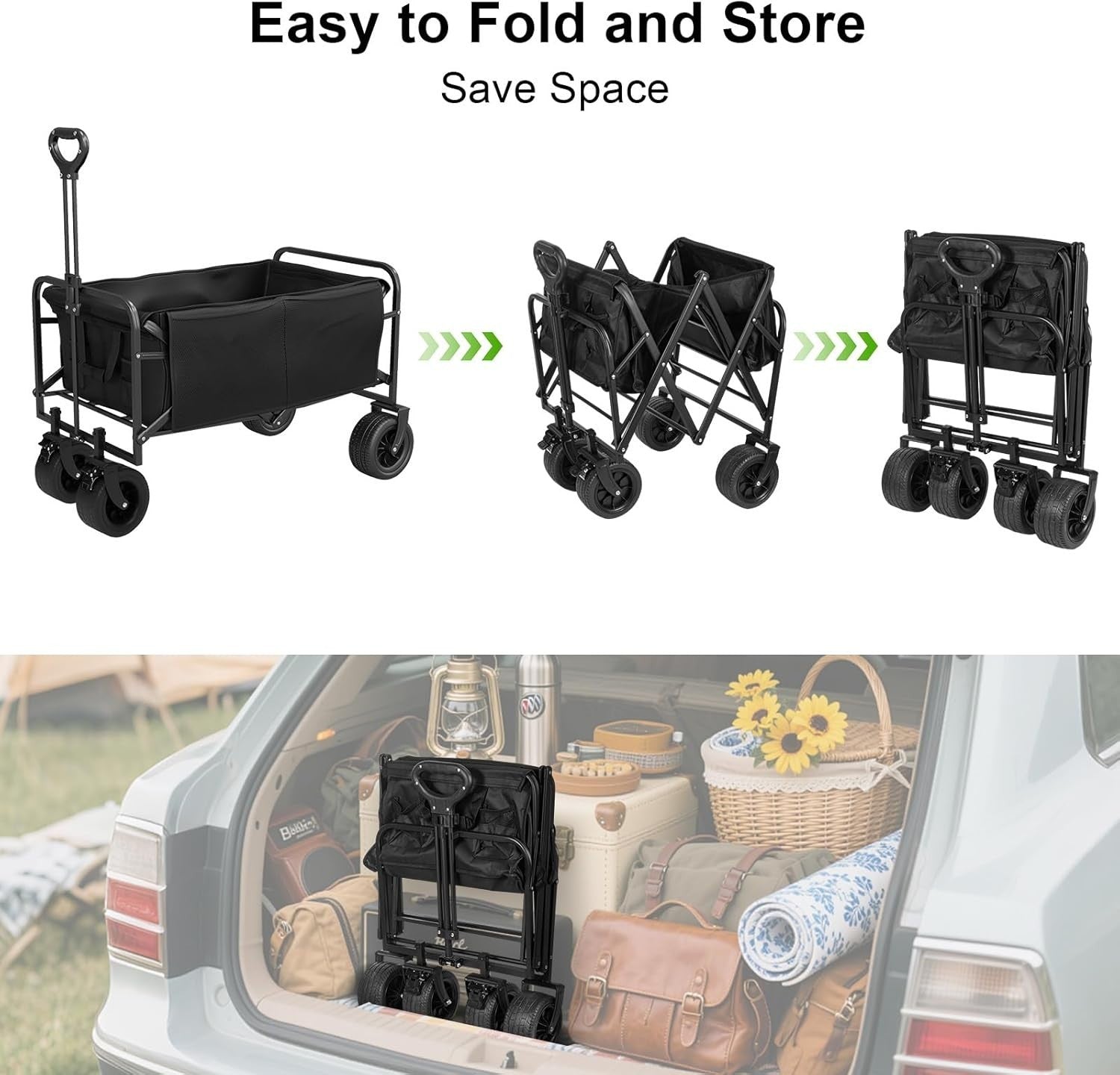 Heavy Duty Folding Camping Trolley 100L Cart All-Terrain Wide Wheels Brakes