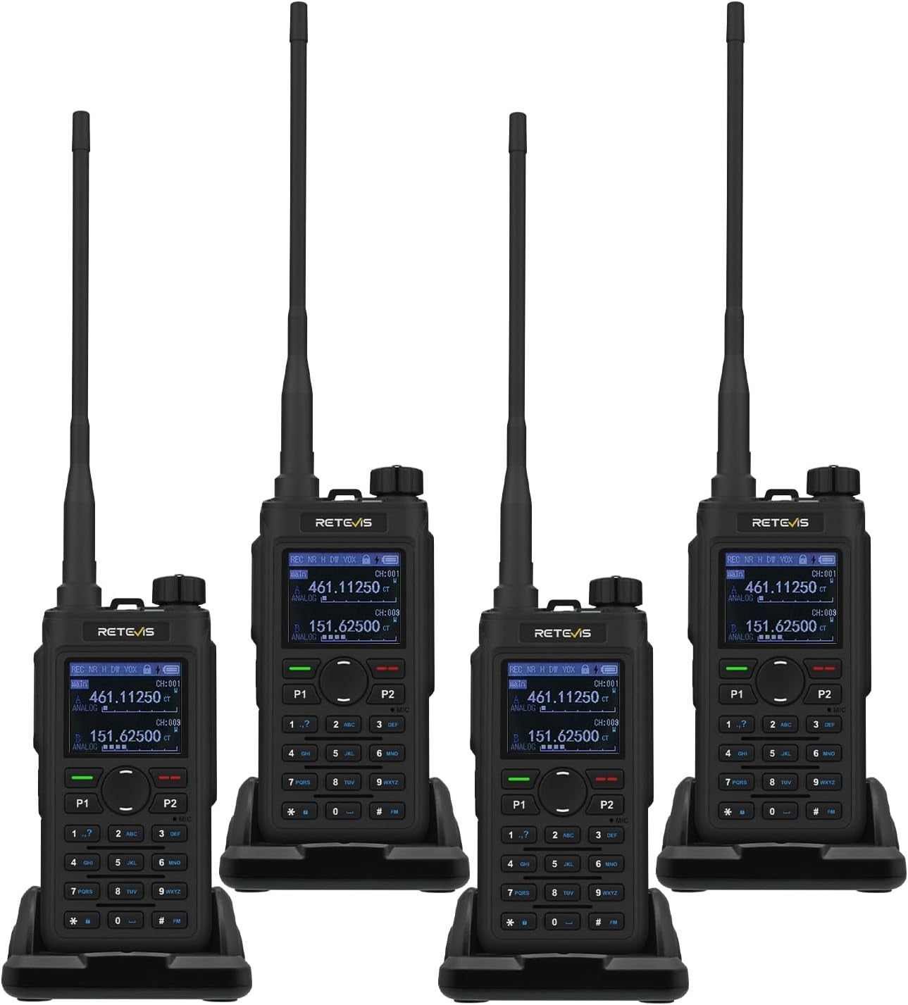 Dual Band Walkie Talkies 4 Pack Long Range 2000mAh Type-C Group Call