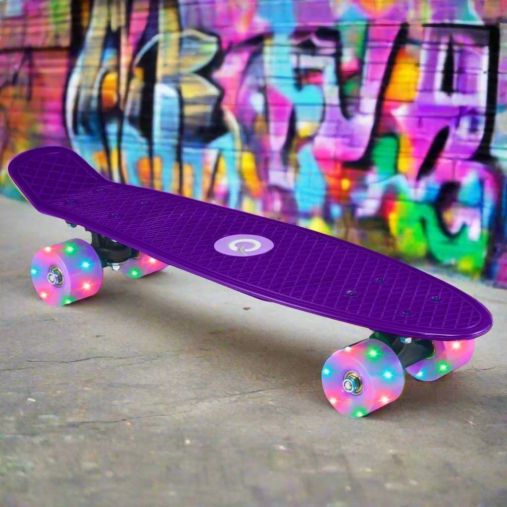 22" Purple Light-Up Mini Cruiser Skateboard | Kids Beginner Penny Board