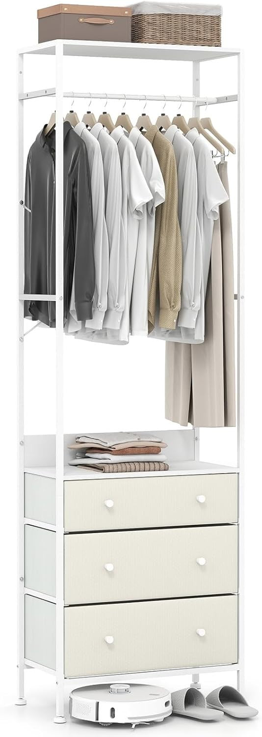 Clothes Rail 3 Drawers Freestanding Wardrobe Rack White