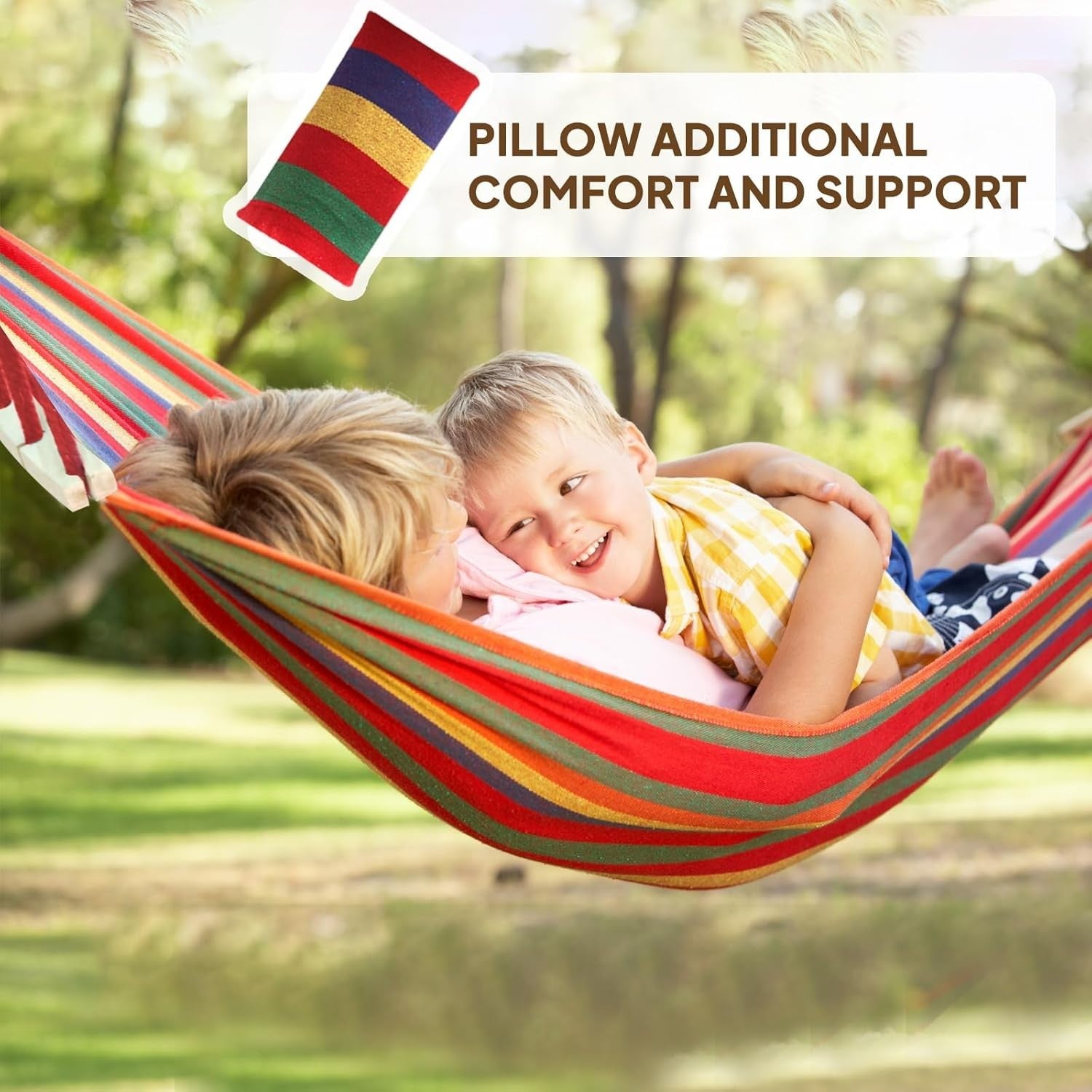 Cotton Hammock with Pillow 300kg Capacity Portable Outdoor Garden Lounger