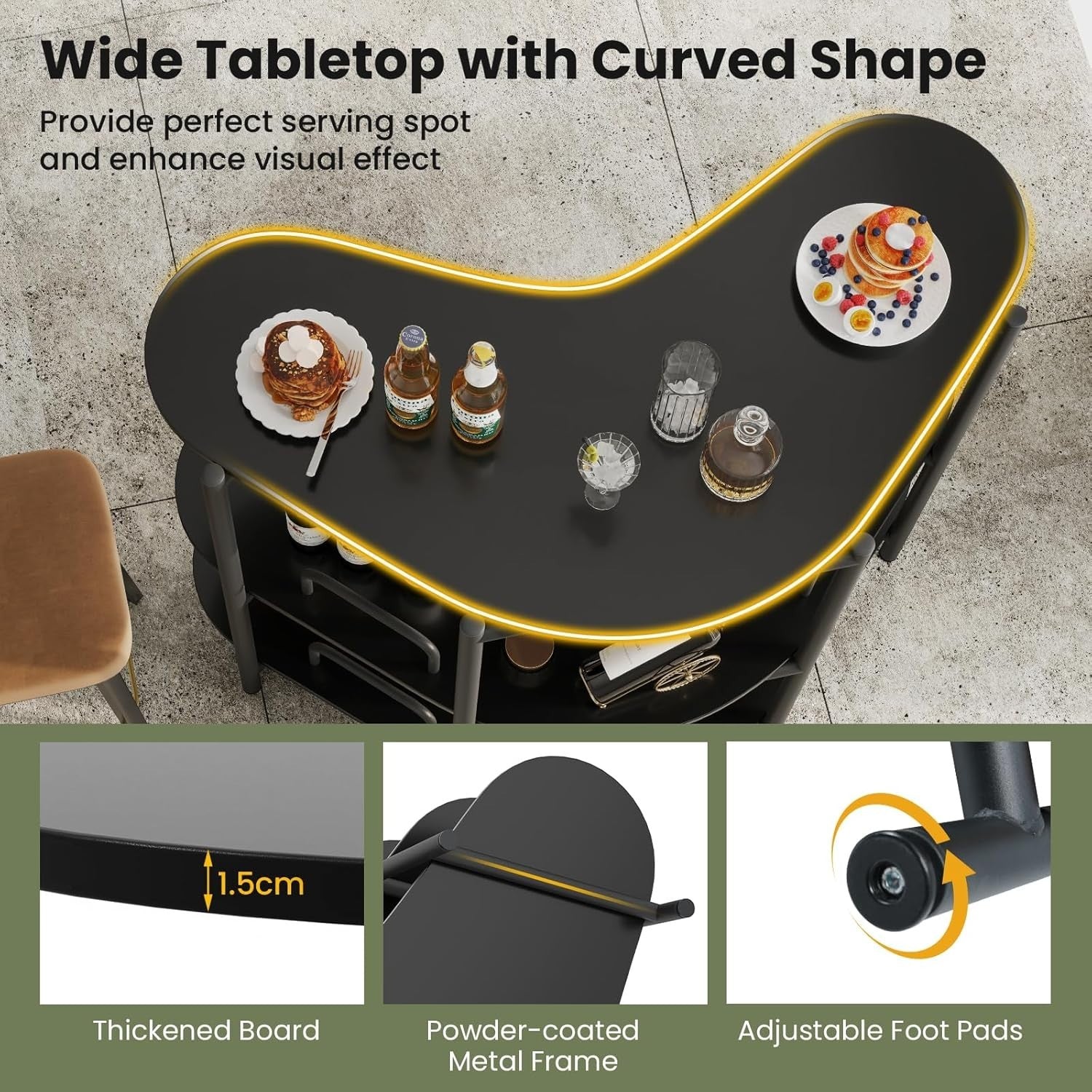 3-Tier Wine Bar Cabinet with Glass Holder, Freestanding Drinks Storage Table