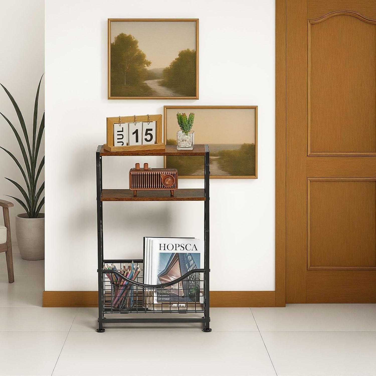 3-Tier Narrow Side Table 30x30x50 cm | Slim End Table w/ Magazine & Fabric Stora