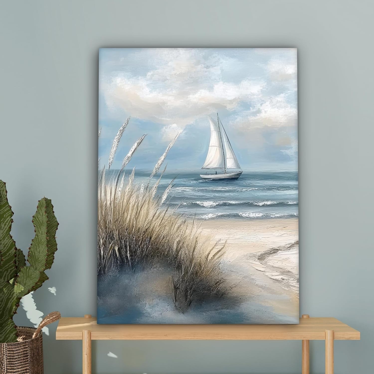 Sea Sailboat Canvas Wall Art 50x70cm Framed Beach Coastal Print