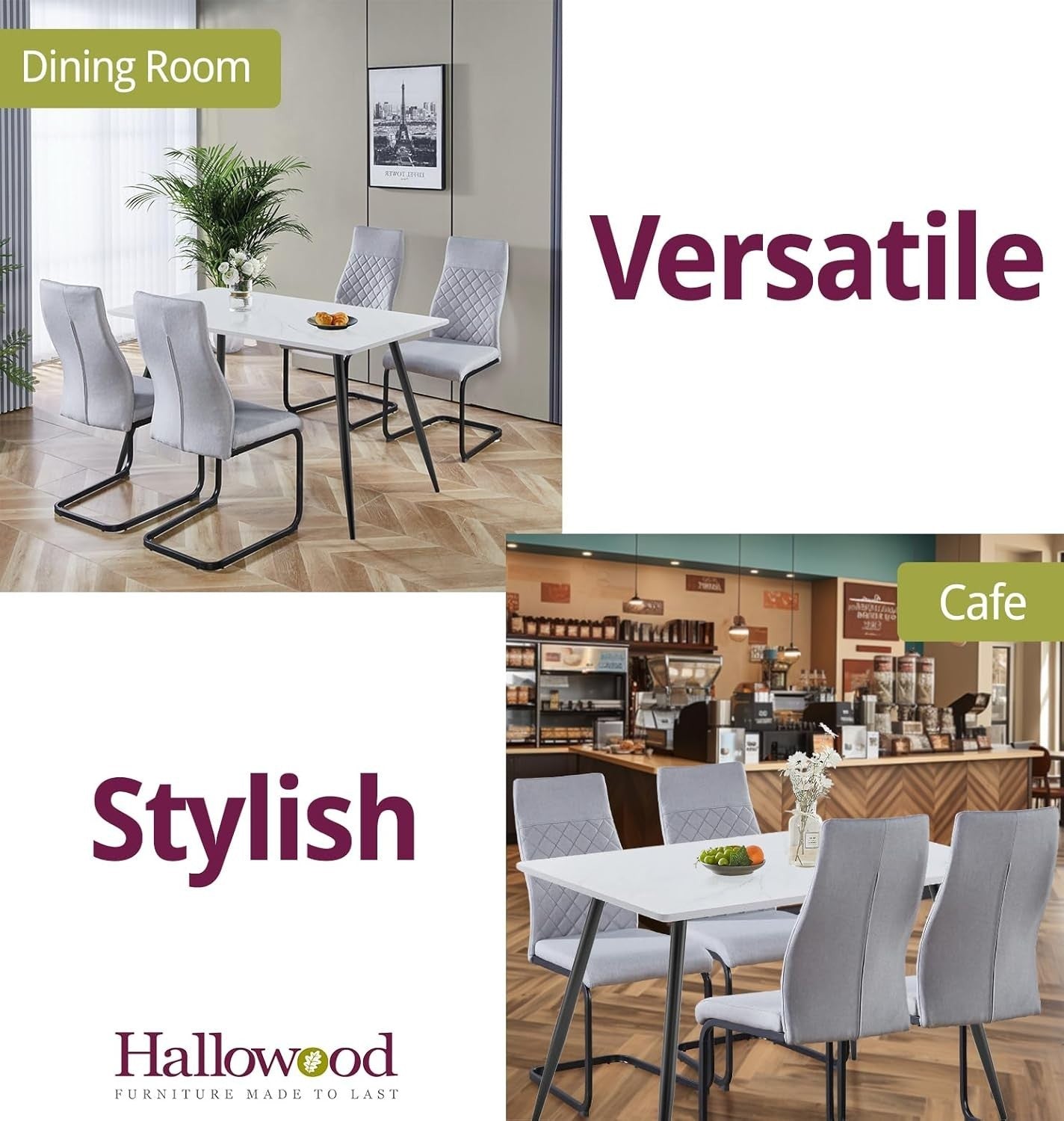 Marble Effect Dining Table & 4 High Back Grey Chairs – Small Kitchen Set