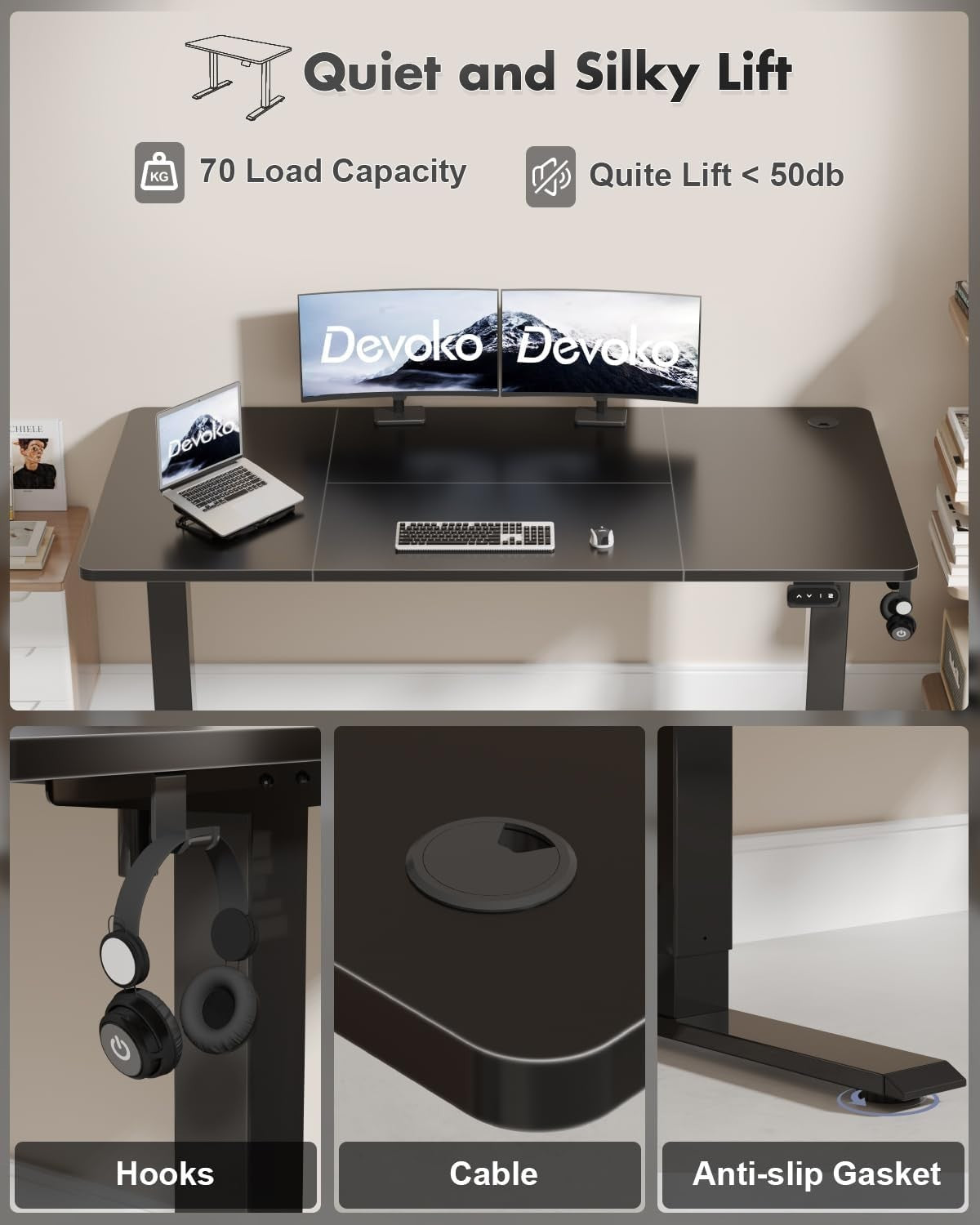 Electric Standing Desk 180x80cm Adjustable Sit Stand Black Table W/Memory Preset