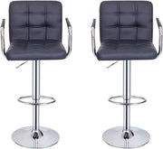 Set of 2 Black Adjustable Swivel Bar Stools with Armrests & PU Leather