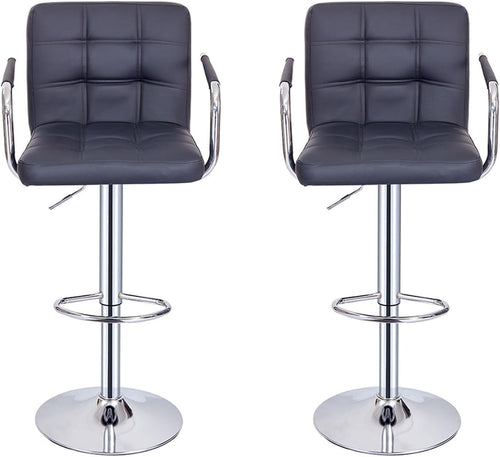 Set of 2 Black Adjustable Swivel Bar Stools with Armrests & PU Leather