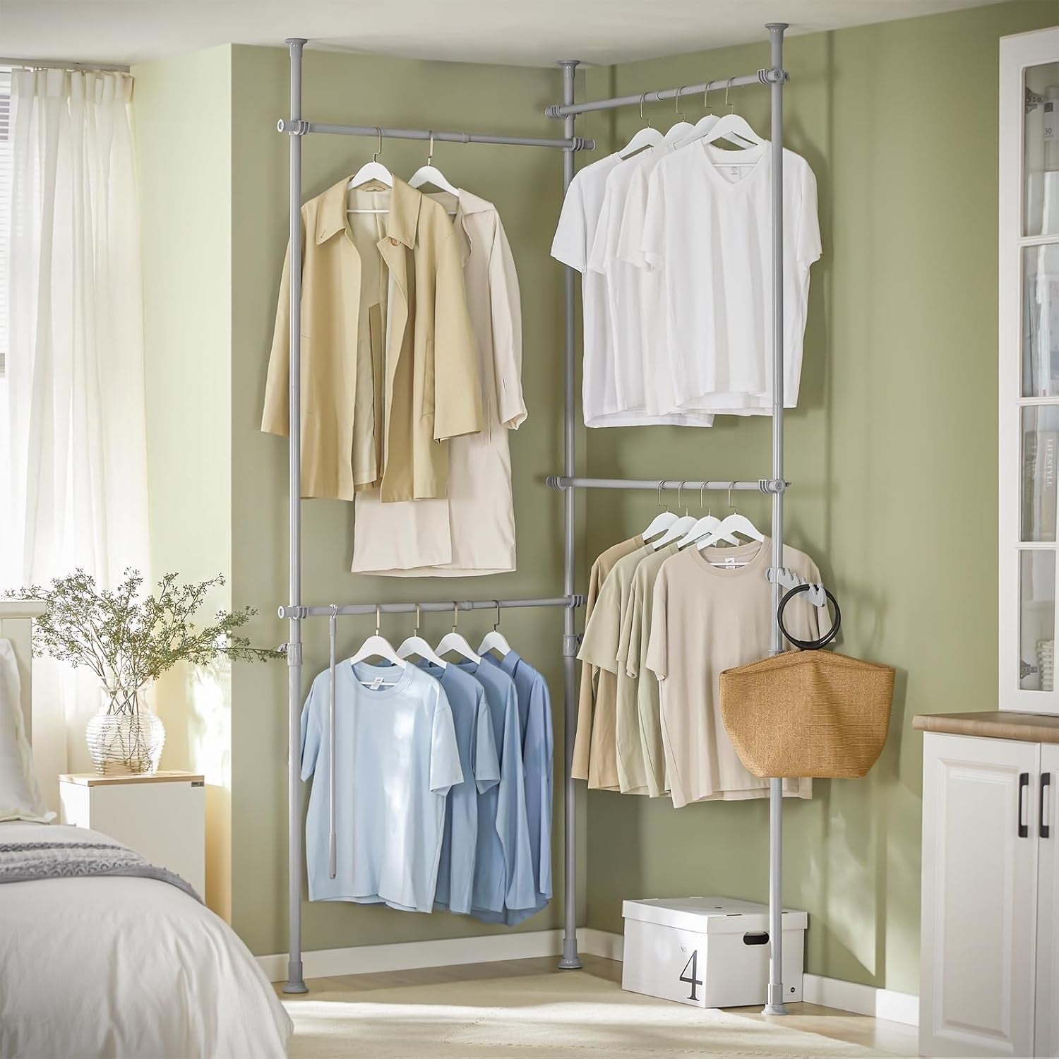 Telescopic Clothes Rail Heavy Duty Adjustable Wardrobe Grey