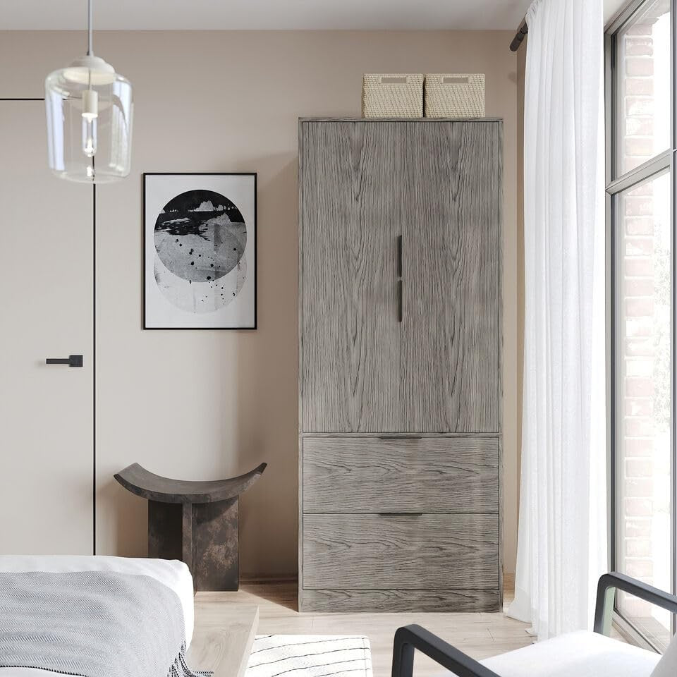 Minimalist 2 Door Wardrobe with Drawers & Hanging Rail - Space Saving Storage