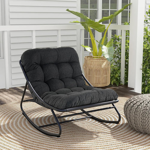 Outdoor Rocking Chair Patio Lounger with Cushion Weatherproof Metal Frame