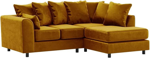 Mustard Velvet Corner Sofa 4 Seater L Shape | RH Chaise | Full Foam Comfort
