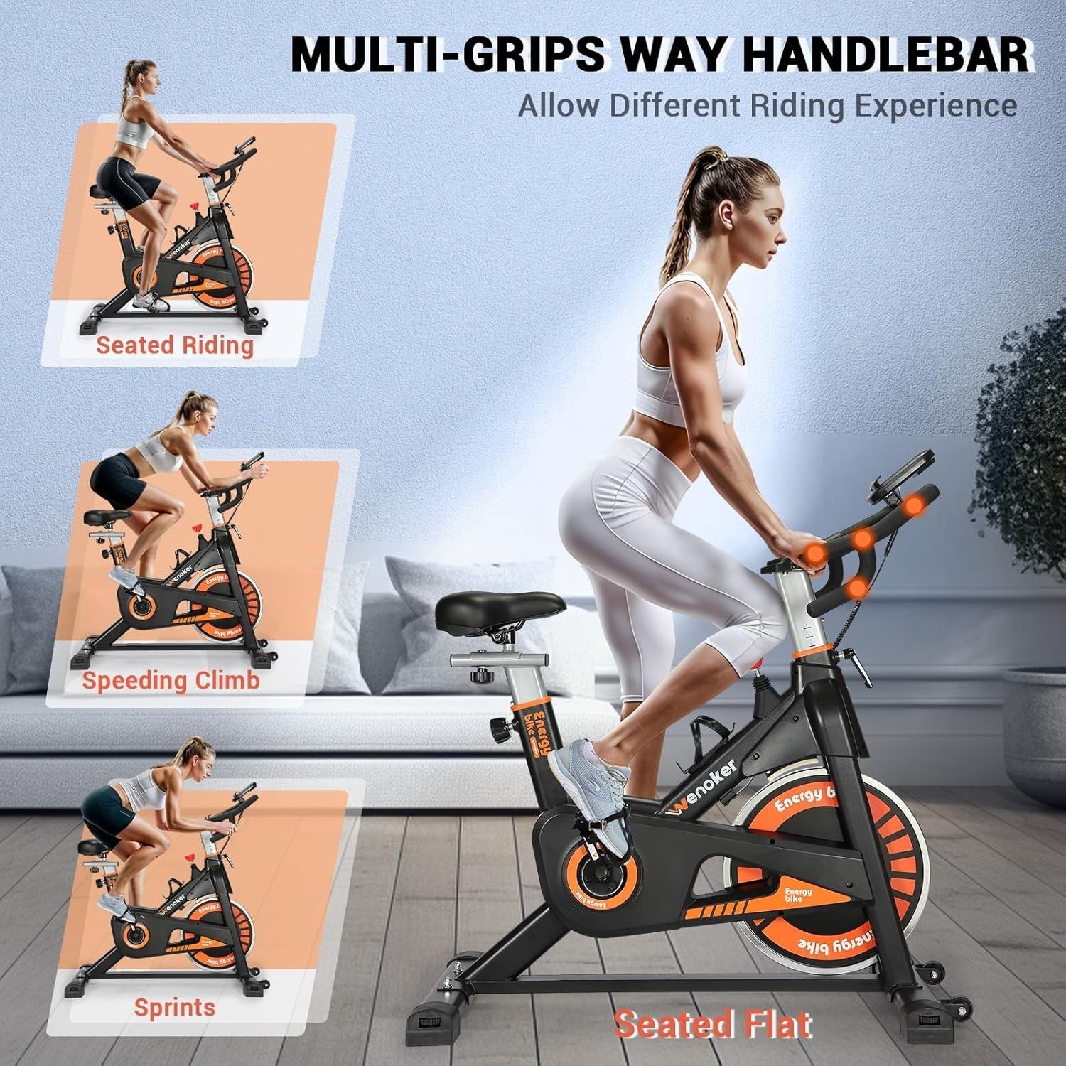 Silent Belt-Drive Indoor Spin Bike w/ Heavy Flywheel, LCD Display & APP Support