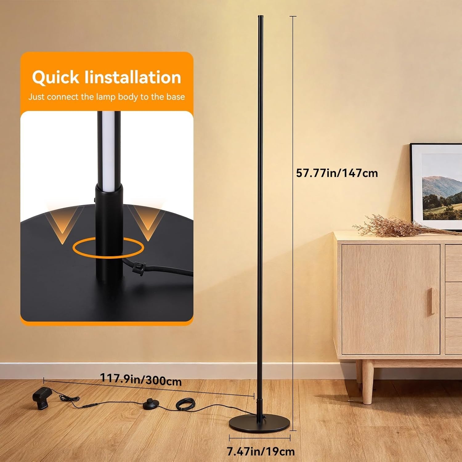 LED Floor Lamp Stepless Dimmable 3000–6000K Tall Corner Standing Light