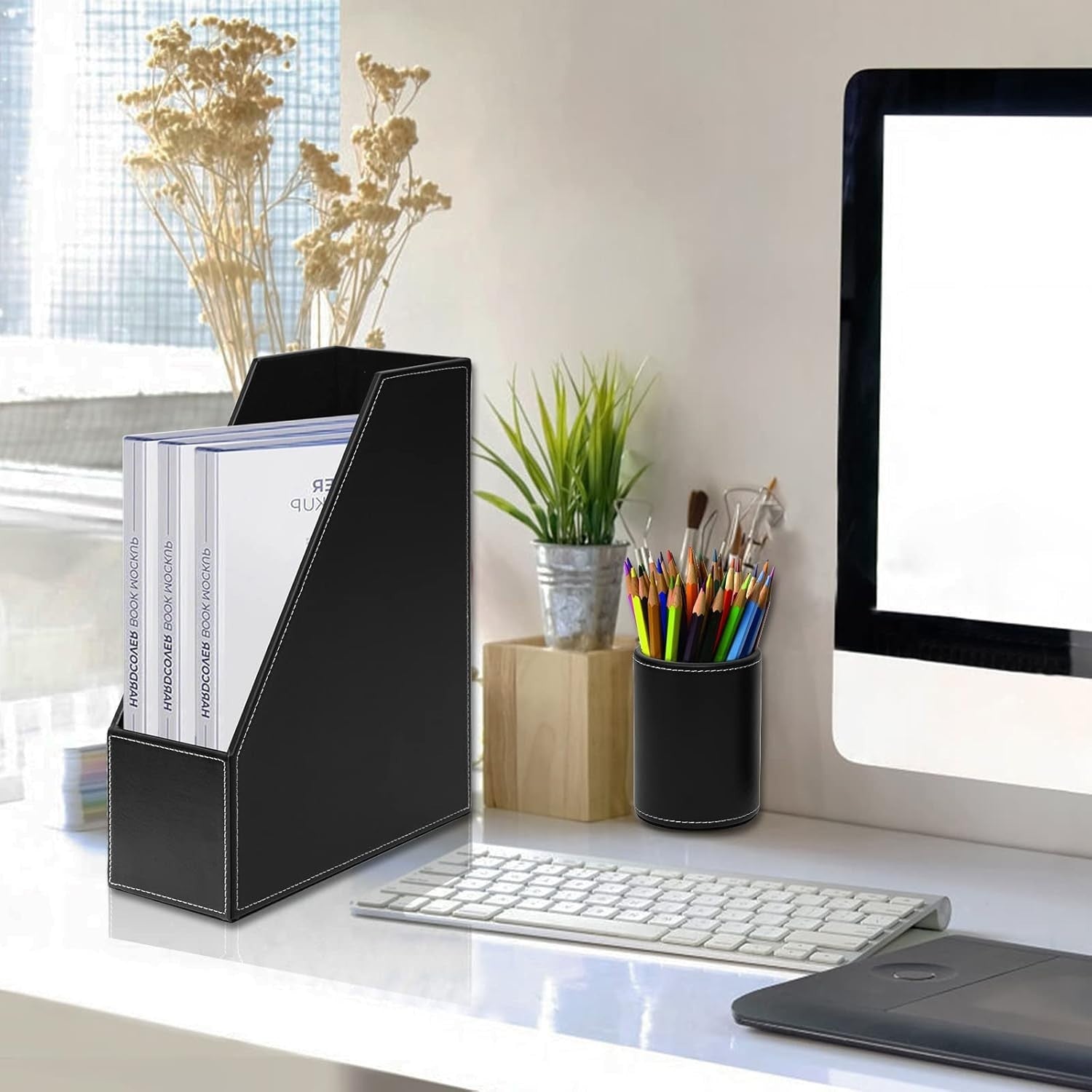 Luxury PU Leather 6-Piece Desk Organizer Set – Pen Holder, Paper Tray, File Stor