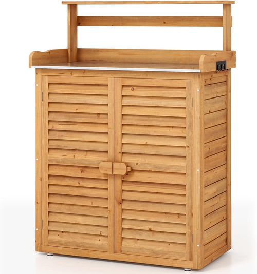 Wooden Garden Shed 87x45x120cm Outdoor Tool Storage Cabinet Natural