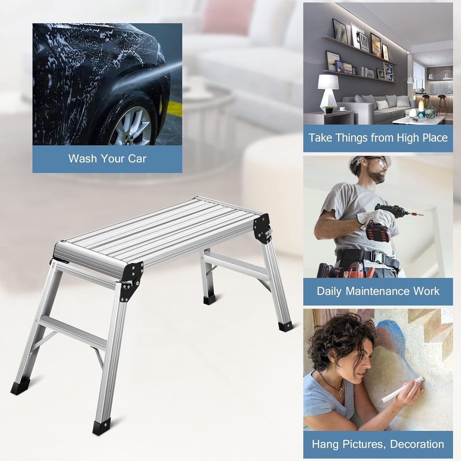 Aluminium Folding Hop Up Work Platform 150kg Anti-Slip Step Bench 107x40x50