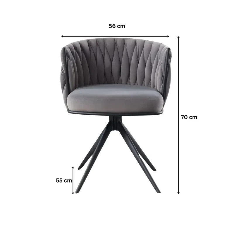 Grey Velvet Swivel Accent Chair Round Tufted Back Plush Seat Metal Legs