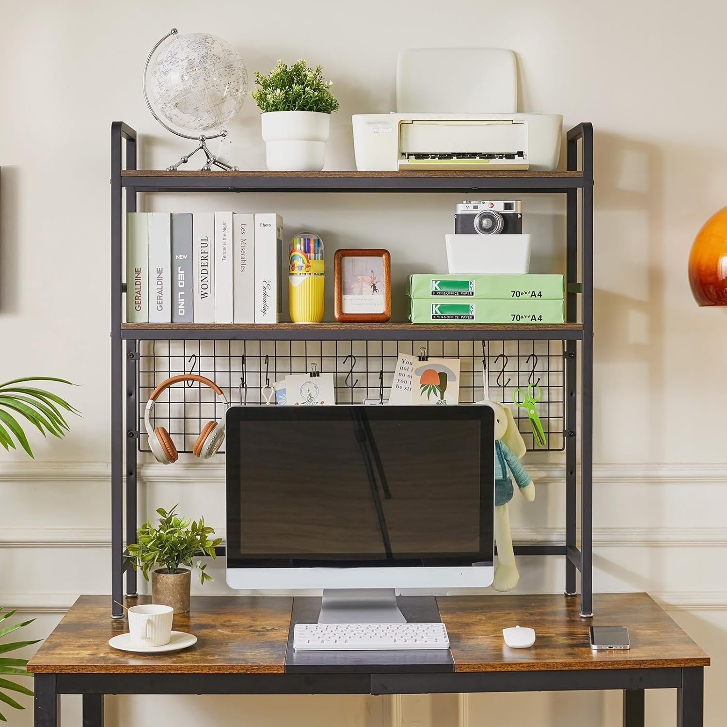 37" Black Desk Hutch – 2-Tier Adjustable Desktop Shelf & Monitor Riser