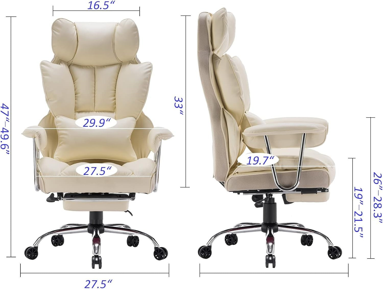 Executive Office Chair Recliner Footrest Swivel Desk Chair UK Beige Leather