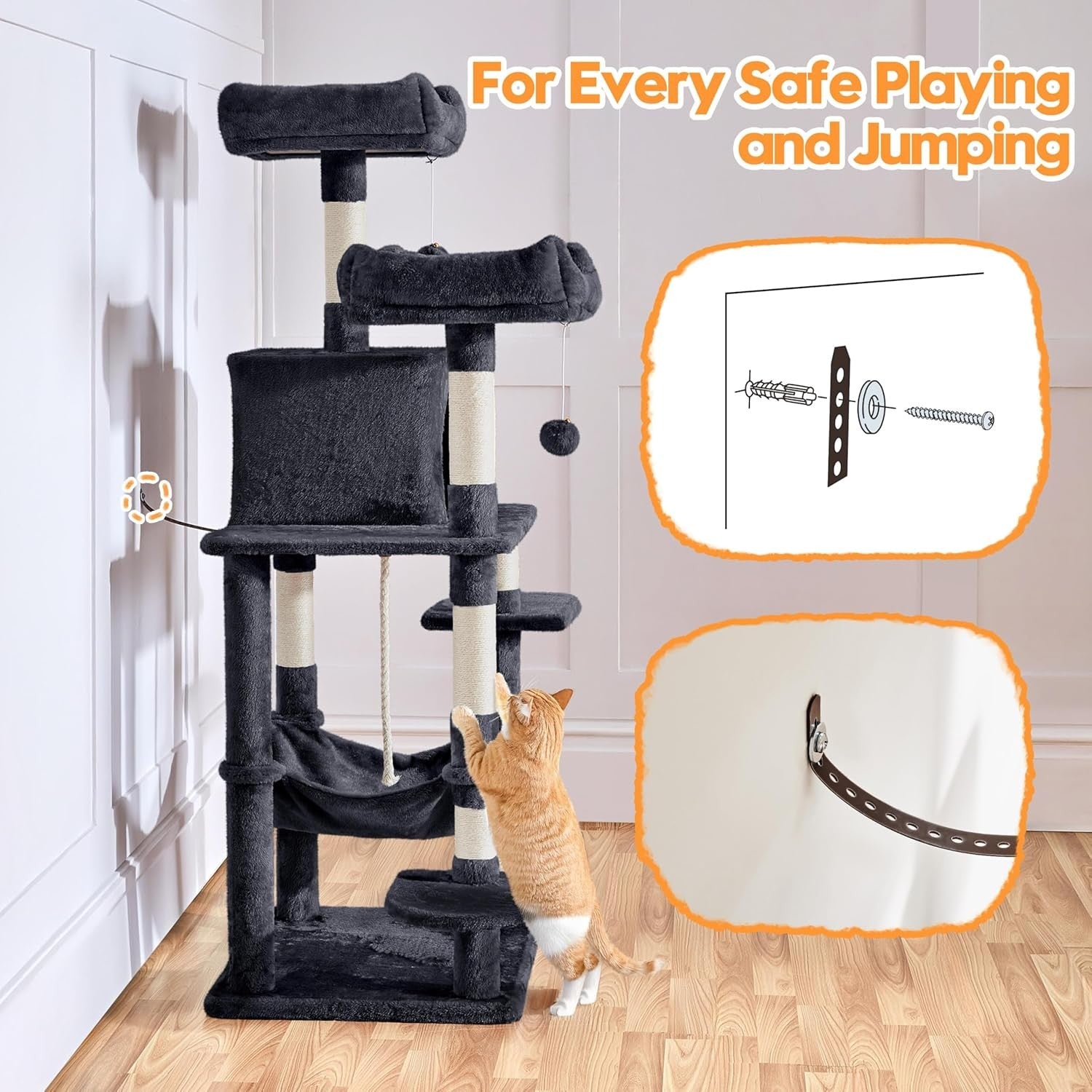 Large Cat Tree Tower 150cm Scratching Post Condo Hammock Climbing Centre
