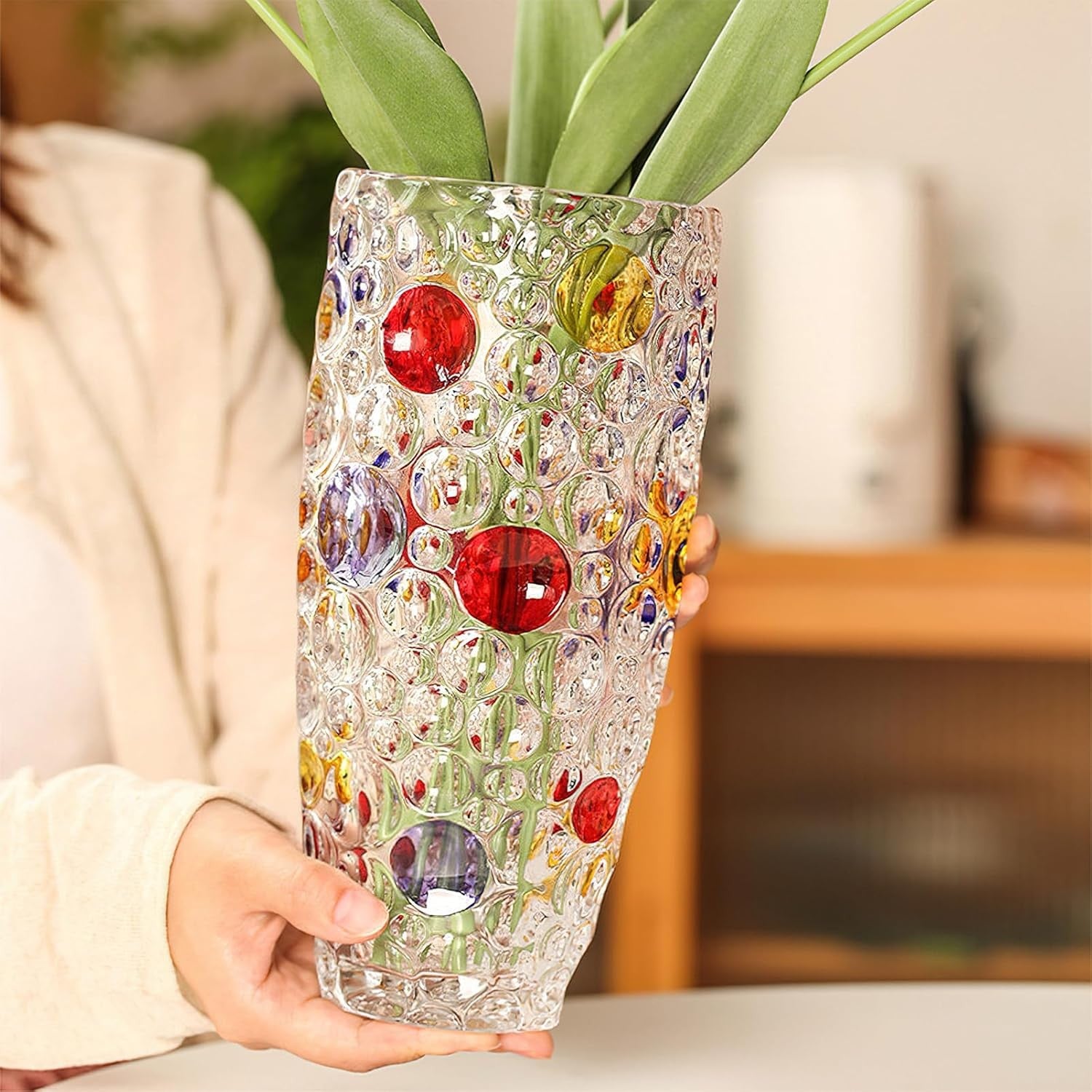 Tall Crystal Glass Flower Vase 25cm Heavy Decorative Centrepiece