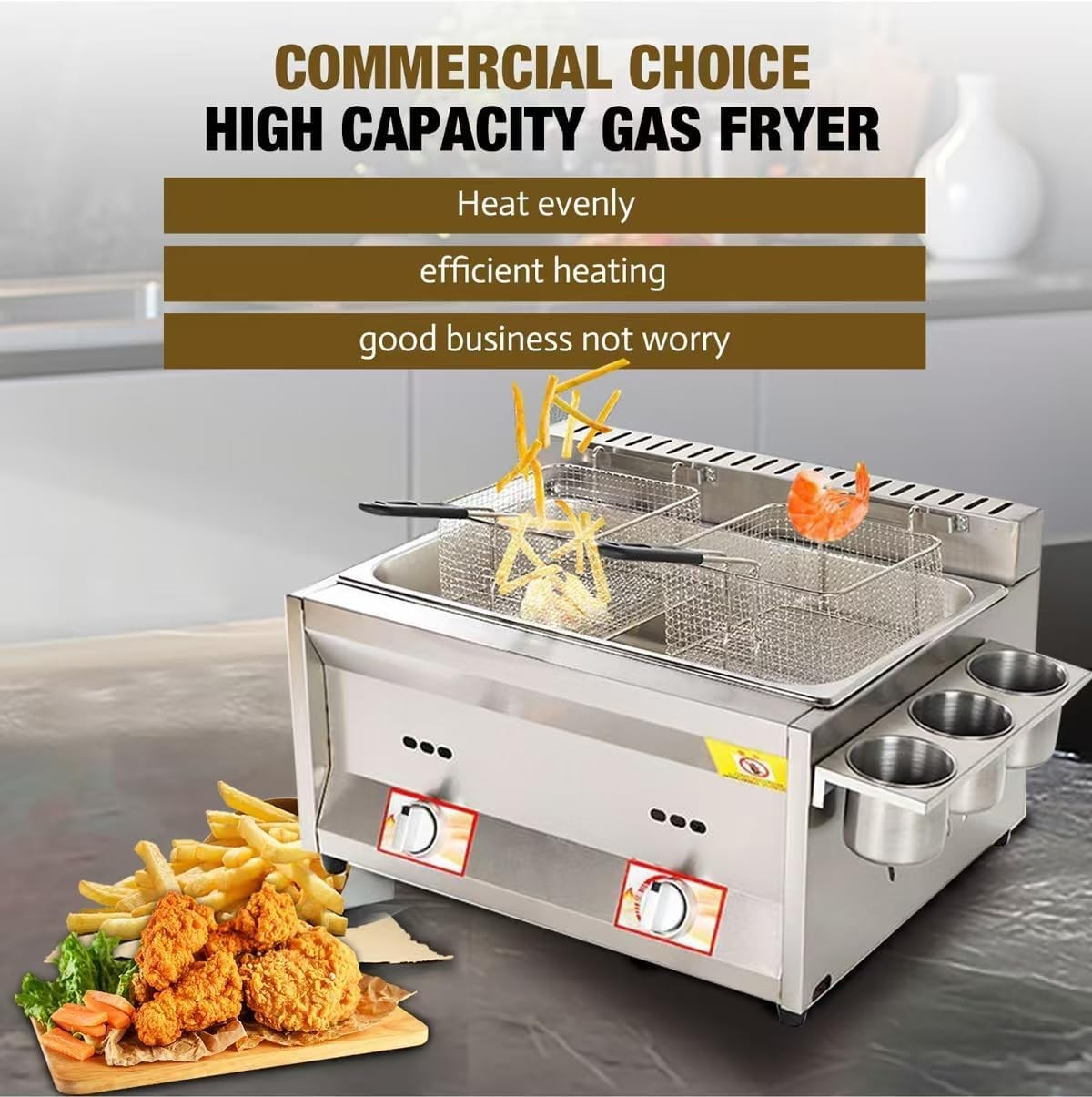 Commercial Gas Deep Fryer Dual 10L Stainless Steel Countertop Fryer