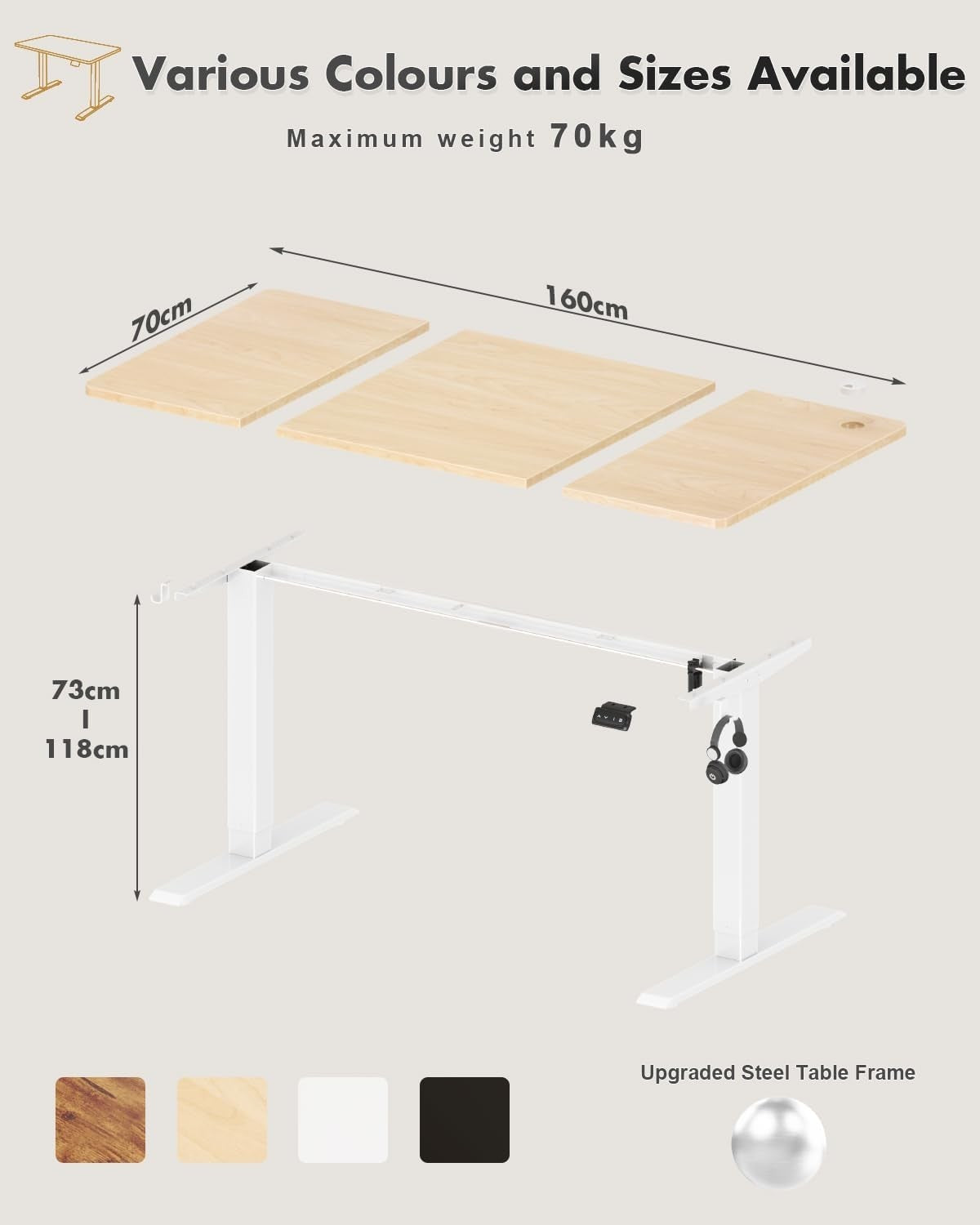 Electric Standing Desk 160x70cm Adjustable Sit Stand Beige Table w/Memory Preset