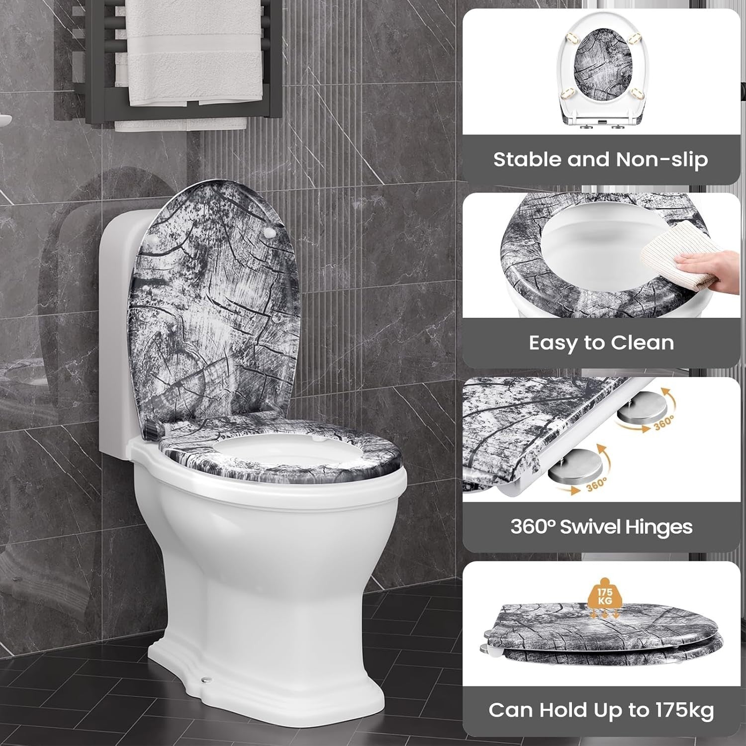 Soft Close O-Shape Toilet Seat Quick Release Top/Bottom Mount 175kg