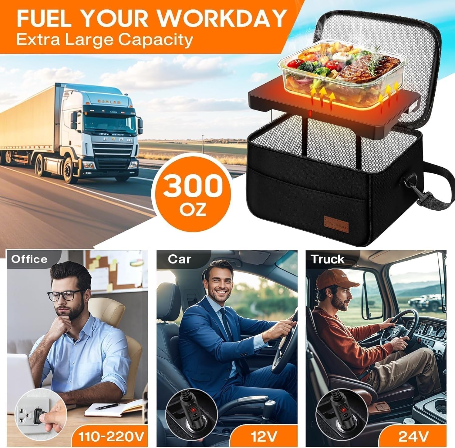 DoubleCare Portable Microwave 3-in-1 Car Lunch Box Food Heater