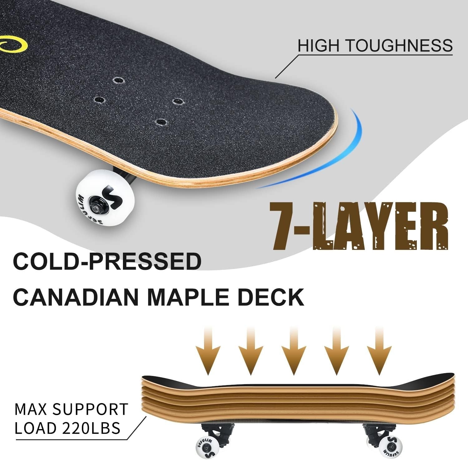 31" Complete Skateboard Maple Double Kick Trick Board PU Wheels Teens Adults