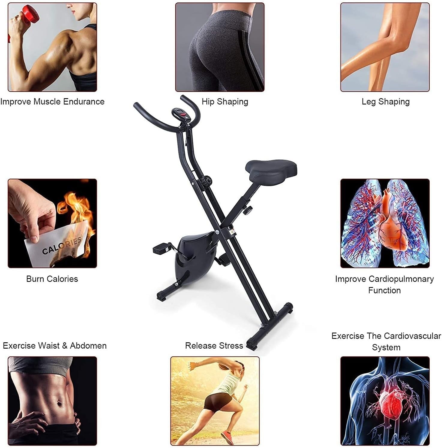 Foldable Magnetic Exercise Bike w/ LCD Monitor, Adjustable Resistance & Compact