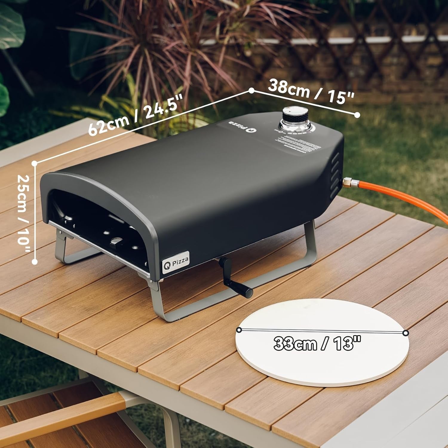 Outdoor Gas Pizza Oven 13" with Rotating Stone | Portable Propane BBQ Grill