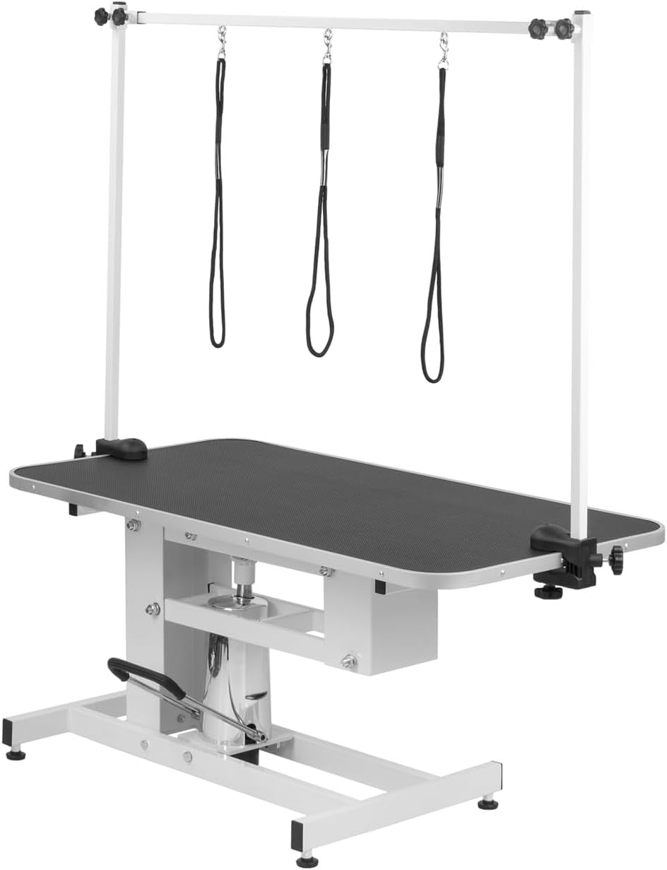Large Hydraulic Dog Grooming Table Adjustable Height Non Slip Top H Bar