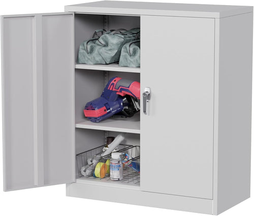 Lockable Metal Storage Cabinet 2 Doors 2 Adjustable Shelves 90x80x40cm