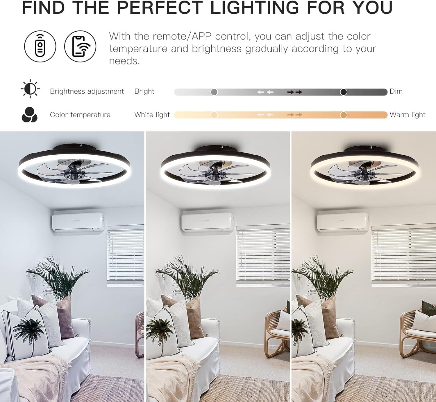 STERREN 20" Bladeless Ceiling Fan with Light, Remote & APP, Flush Mount