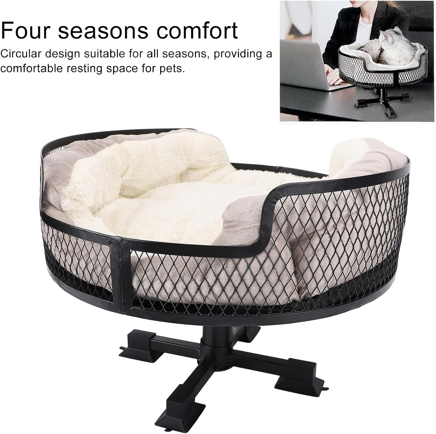 Stainless Steel Cat Desk Bed Elevated Pet Perch w/ Comfort Mat