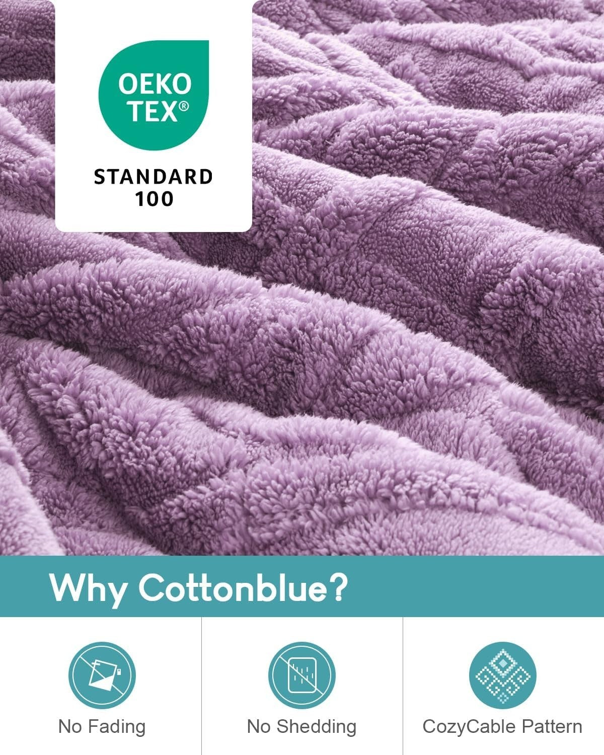Weighted Blanket 15lb Jacquard Sherpa Cozy Sleep Aid 60x80 Purple Queen