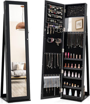 Rotating Jewelry Armoire Lockable Full Length Mirror Storage Cabinet