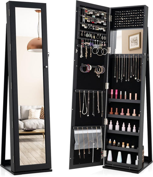 Rotating Jewelry Armoire Lockable Full Length Mirror Storage Cabinet