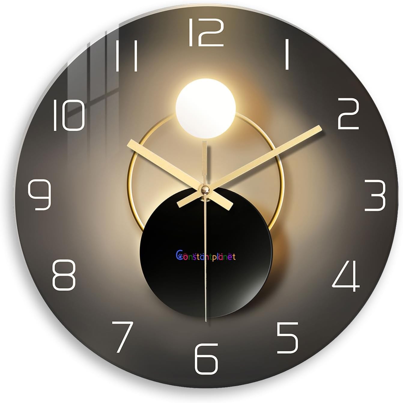Modern Black Gold 12" Glass Wall Clock Silent Non-Ticking Luxury Home Decor