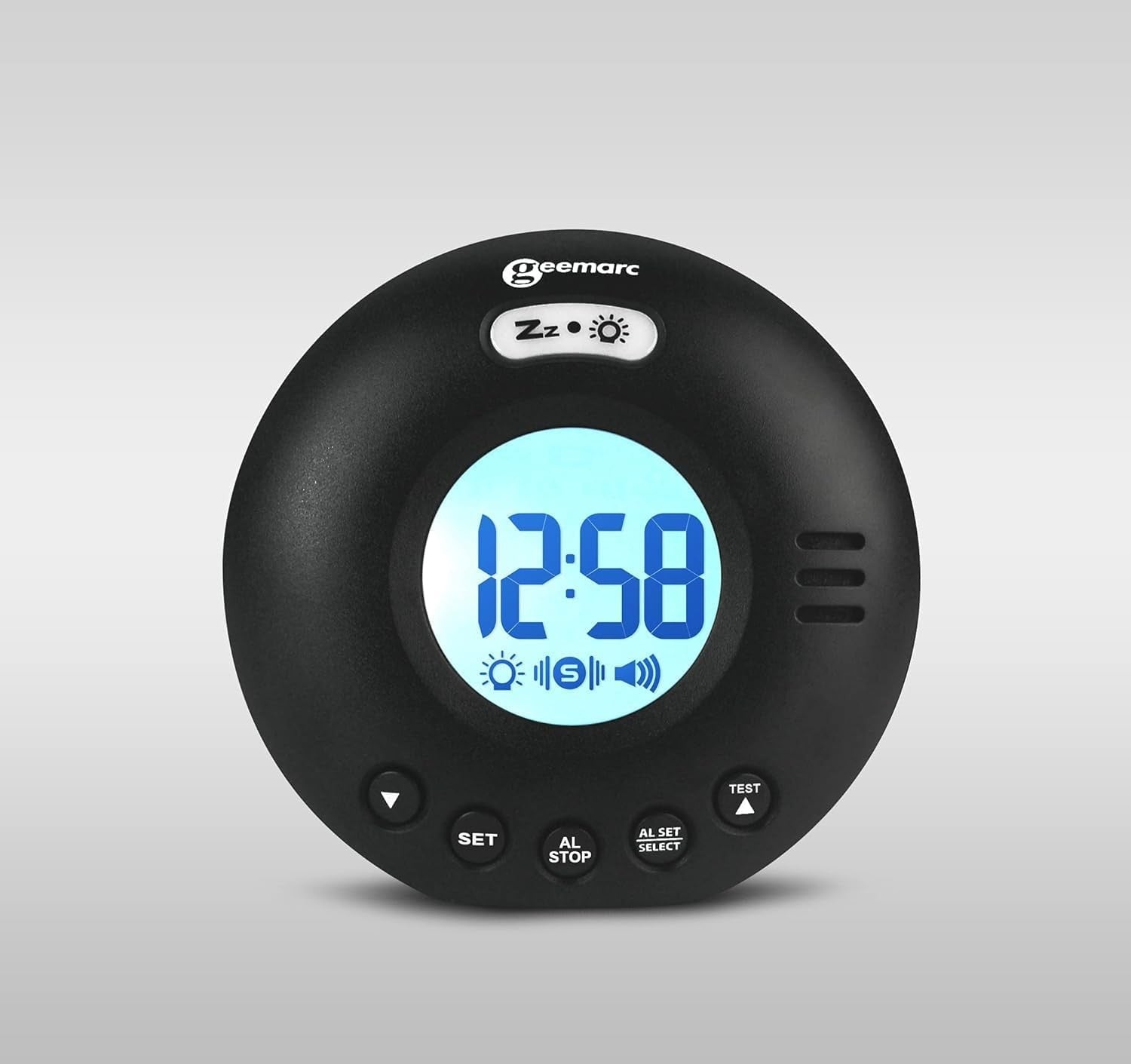 Black Vibrating Travel Alarm Clock Loud 75dB Flashing Light Snooze