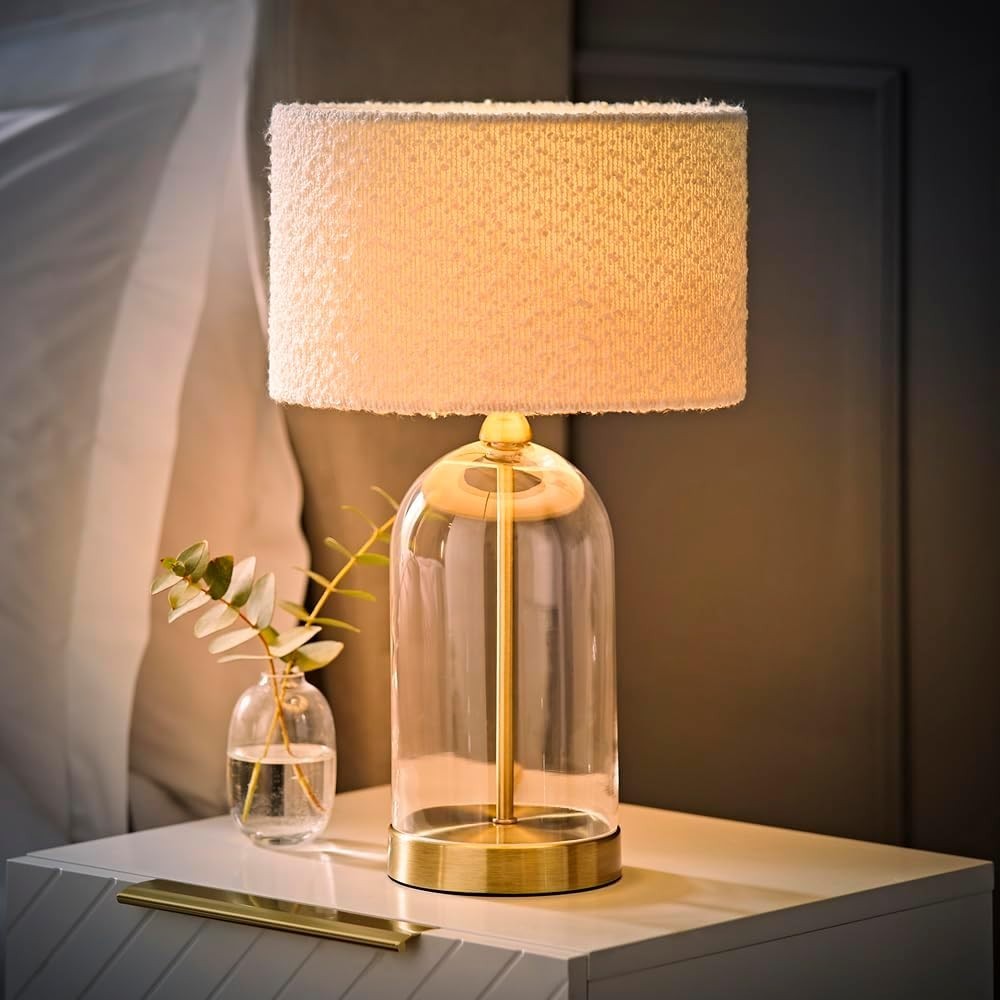 Gold Glass Table Lamp Pink Velvet Shade Bedside Desk Light Bulb Included