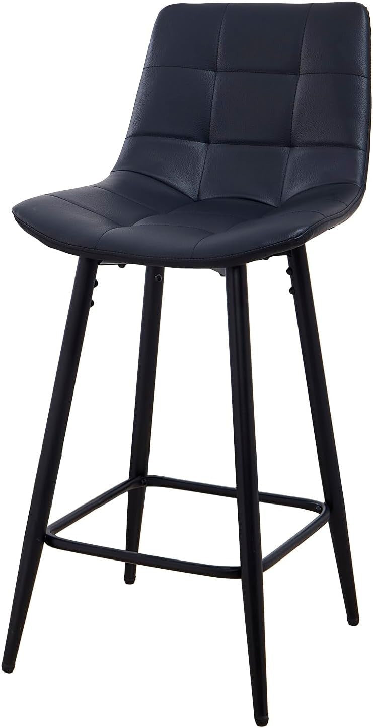 Black PU Leather Bar Stool Set 2 – Modern Kitchen Counter Chairs