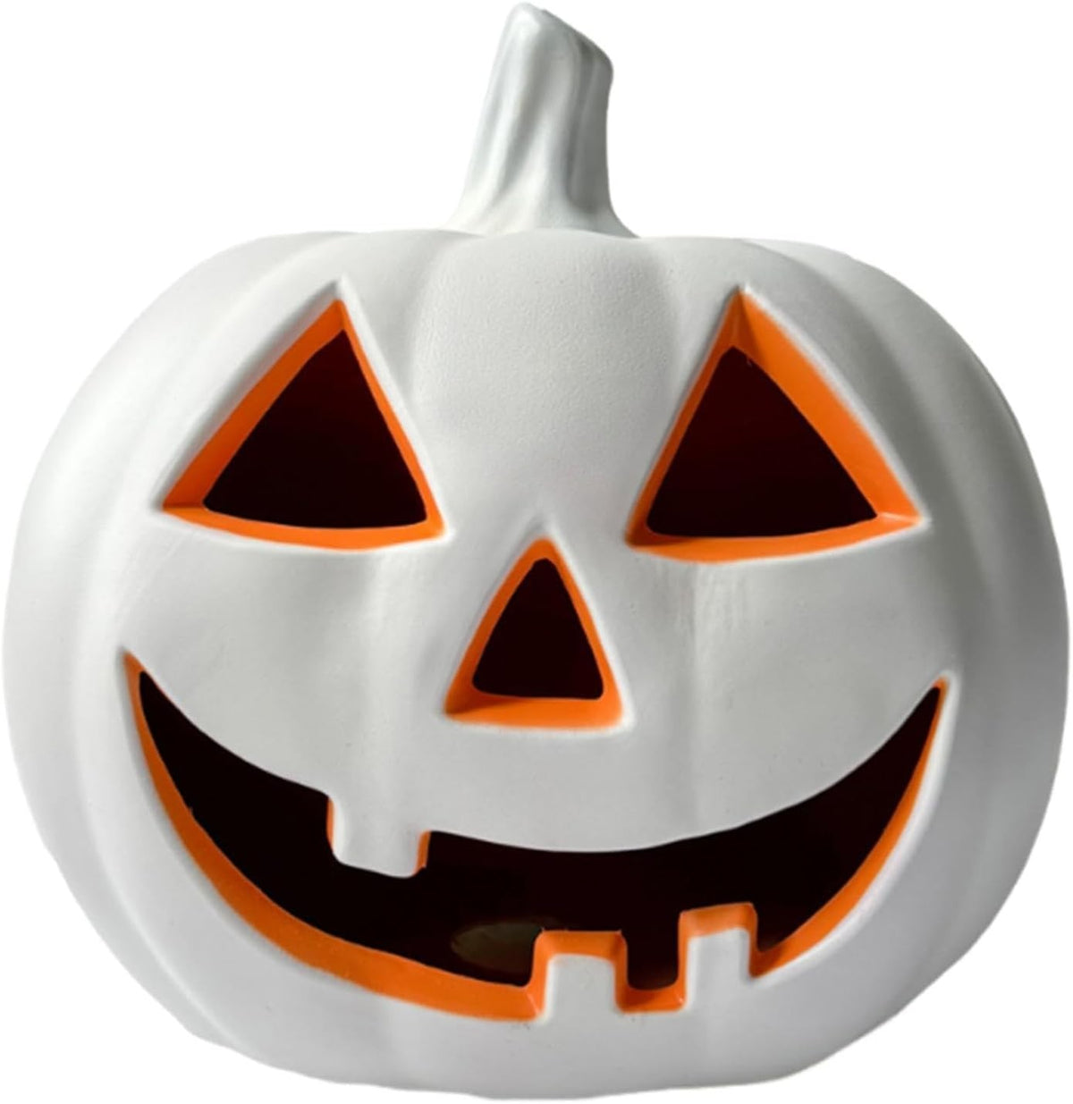 17" White Halloween Pumpkin Lantern – LED Lighted Decor Prop