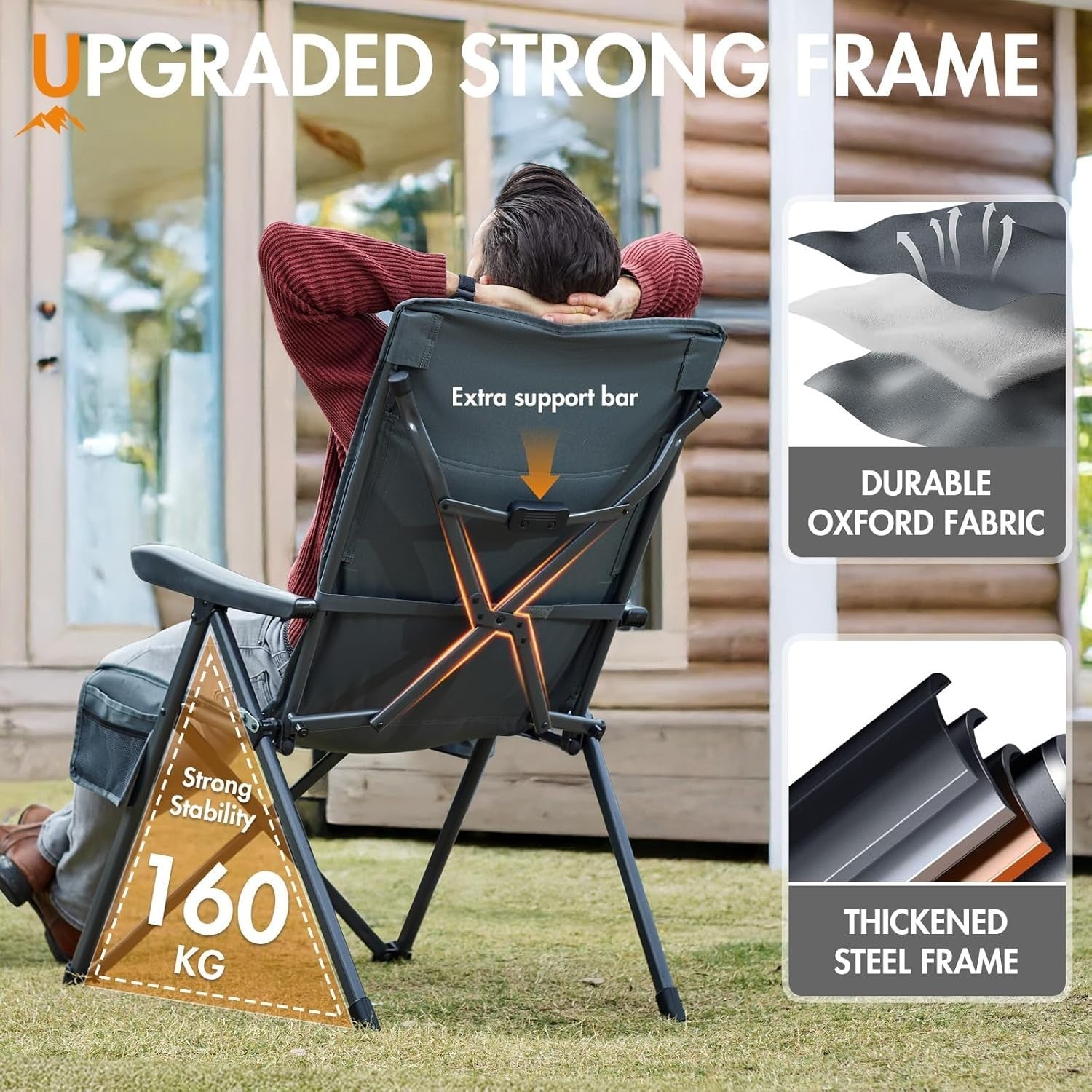 Heavy Duty Folding Recliner Chair Padded 160KG XL Garden Camping Seat
