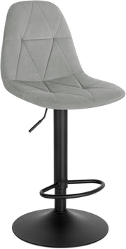 Adjustable Swivel Light Grey Velvet Bar Stool L-Shaped Seat 60-81cm